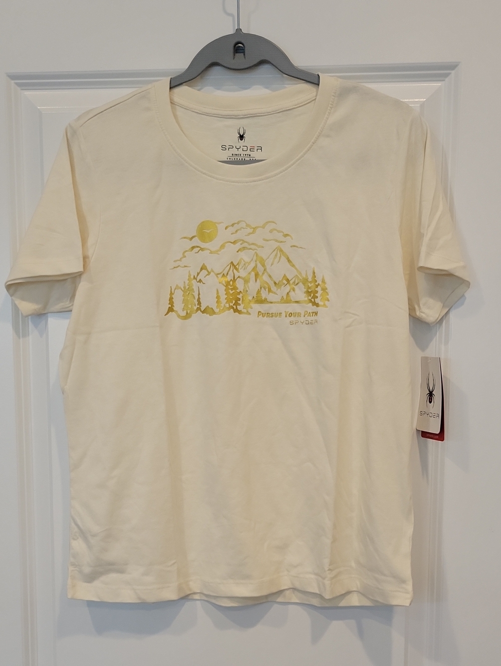 Spyder Graphic TEE Pursue Your Path Ivory Gold Large NWT